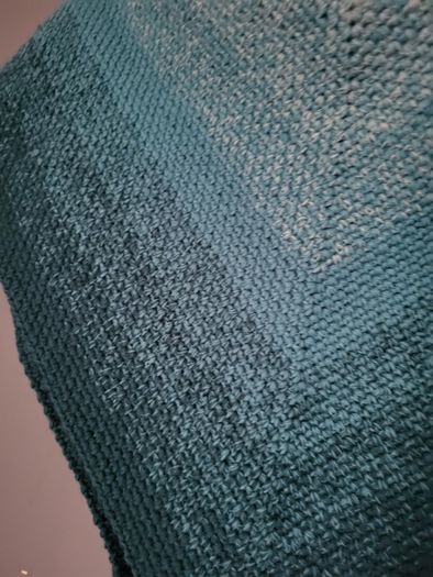Handmade crochet triangle wool shawl wrap. Teal and mint gradient ombre shawl