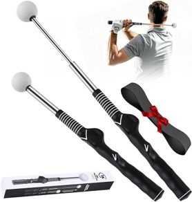 Retractable Golf Swing Trainer, Golf Grip Trainer, and Golf Training Aid for Chipping, Hitting, and Grip Correction; Golf Swing Practice Stick with Arm Band for Left-Handed Players; Indoor/Outdoor Use