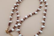 Natural Freshwater Pearl Necklace with Vintage Tiny Jasper Beads