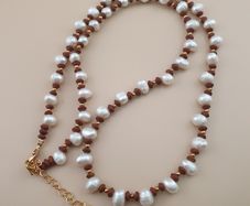 Natural Freshwater Pearl Necklace with Vintage Tiny Jasper Beads