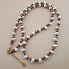 Natural Freshwater Pearl Necklace with Vintage Tiny Jasper Beads