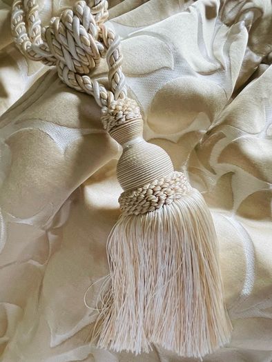 Gorgeous Silk Embossed Blackout Interlined Curtains with Silk Tie Back Ribbons 116"w x 86"d