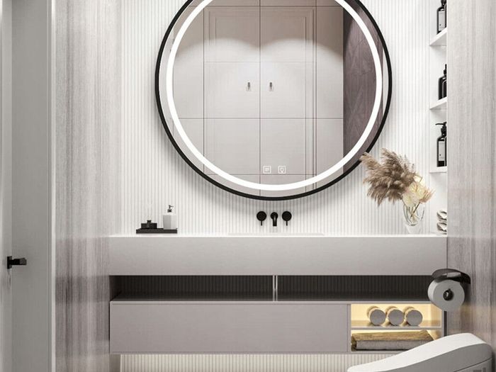LED Bathroom Mirror 60cm Black Frame Antifog
