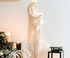 Macrame Wall Hanging Moon Dream Catcher Handmade Woven Bohemian Tapestry Wall Art for Kids Home Decoration Wedding Ornament Craft Gift (FREE POSTAGE)