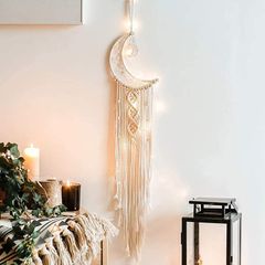 Macrame Wall Hanging Moon Dream Catcher Handmade Woven Bohemian Tapestry Wall Art for Kids Home Decoration Wedding Ornament Craft Gift (FREE POSTAGE)