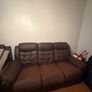 3 Seater Brown Leather Suede Recliner Sofa Image 3