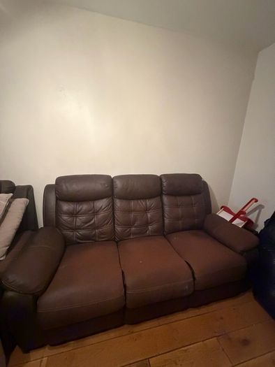 3 Seater Brown Leather Suede Recliner Sofa