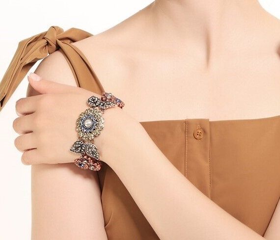 Art Deco Vintage Style Flower Leaf Statement Bracelet