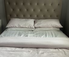king size bed , beige, good condition, M&S, mattress included