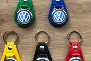 Synthetic leather Volkswagen keyring with shopping trolley token/coin