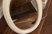 Oval Wall Mirror Freshly Painted in Farrow and Ball New White Eggshell Paint - 49.5 cm by 35 cm
