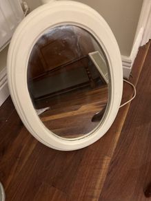 Oval Wall Mirror Freshly Painted in Farrow and Ball New White Eggshell Paint - 49.5 cm by 35 cm