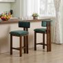 Set of 2 Velvet Bar Stools Wooden Kitchen Stools with Backrest Image 9