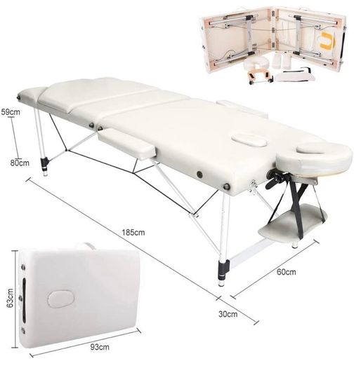 Portable Massage Bed Table - 3-Section Aluminum Foldable Beauty Couch for Reiki Therapy Treatment Salon Healing - Metal Headrest Support/with Carry Bag AVAILABLE IN WHITE AND BLACK (FREE SHIPPING)