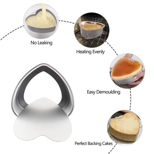 Brand New Heart-Shaped Cake Pans 4/6/8/10in Aluminium Non-Stick Removable Bottoms