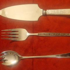 Large Vintage British Serving Trio: Brama England & Sheffield Steel