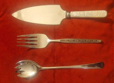 Large Vintage British Serving Trio: Brama England & Sheffield Steel