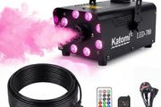 Smoke Machine with 13 Colour RGB Effect, 8 LED Lights, Mini Fog Machine with 3-Metre Wired Remote and Two Wireless Controllers for DJ Disco Parties
