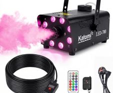 Smoke Machine with 13 Colour RGB Effect, 8 LED Lights, Mini Fog Machine with 3-Metre Wired Remote and Two Wireless Controllers for DJ Disco Parties