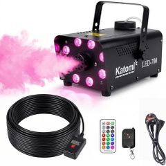 Smoke Machine with 13 Colour RGB Effect, 8 LED Lights, Mini Fog Machine with 3-Metre Wired Remote and Two Wireless Controllers for DJ Disco Parties