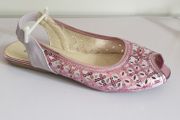 Destra Ladies Pink Sequin Open Toe Flat Summer Sandals Shoes Slingback UK3 EU36 CAN POST