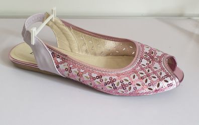 Destra Ladies Pink Sequin Open Toe Flat Summer Sandals Shoes Slingback UK3 EU36 CAN POST