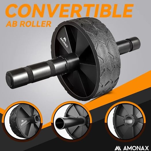 Convertible Ab Wheel Roller with Large Knee Mat for Core Abs Rollout Exercise, Double Wheel Set with Dual Fitness Strength Training Modes at Gym or Home