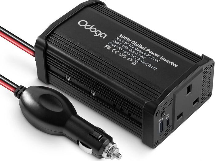 300W Car Power Inverter 12V to 240V / 230V Converter, USB-A and USB-C 3A Charging Ports - Charge Your Laptop, iPad, iPhone, Tablet, Consoles & More - Durable and Powerful - Black Aluminum Body
