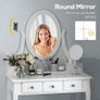 Dressing Table Vanity Set Vintage Desk Stool Mirror Makeup Furniture Shabby Chic Style Jewelry Cosmetic Storage 5 Drawers - White Image 4
