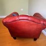 Classic Burgundy Leather Chesterfield Armchair with Brass Casters Image 3