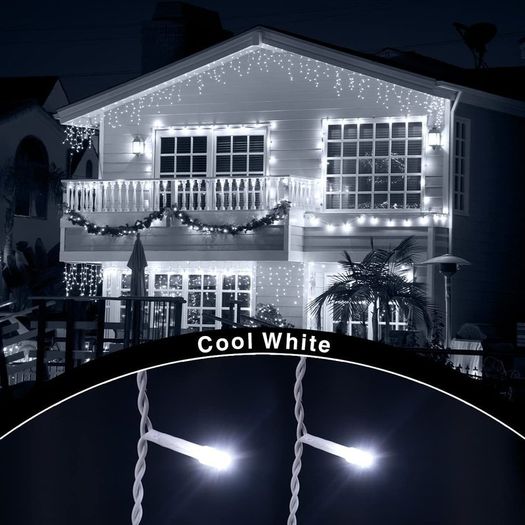 Outdoor Christmas Lights 500 LED 17.4m/56ft Icicle Lights Outdoor & Indoor Cool White Decorations String Fairy Outside Lights with Timer for Xmas Garden Bedroom Party|Mains Powered White Cable