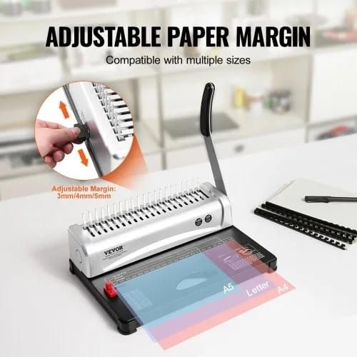 Binding Machine, Comb Binding Machine 21-Holes Binding 450 Sheets, Book Binder Machine with 100 PCS 9.53 mm Comb Binding Spines, for Letter Size, A4, A5