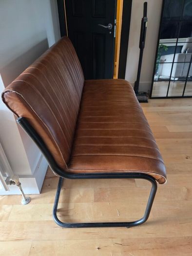 Tan Faux Leather Bench & 2 Matching Chairs Set