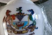 City Of Belfast Arms Small Vase On Wood Holderand Shamrock Saucer.