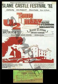 Thin Lizzy concert poster+ticket Slane Castle Co Meath Ireland 1981 Reprodution