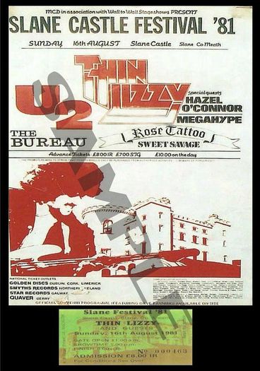 Thin Lizzy concert poster+ticket Slane Castle Co Meath Ireland 1981 Reprodution