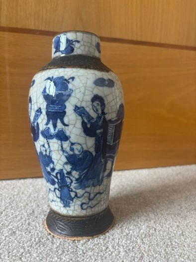 Antique Blue White Chinese Crackle Glaze Vase Brown Chenghua Nian Zhi Mark