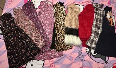 7 dresses, 1 jumper, 1 Gilet 8-9yrs