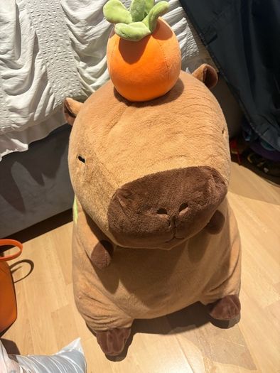 Giant Capybara Plush Toy with Turtle Backpack & Orange