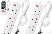 Wolf Power Heavy Duty Extension Lead UK Pin Plug and Cable, 4 Gang Way 2m Power Adapter, Multi Socket Mains Strip (2 Pack, White)