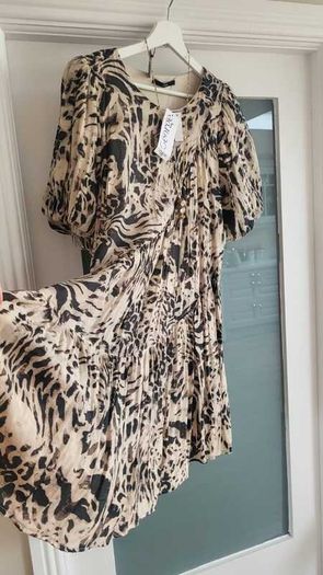 GEORGE beige and black print layered dress Sz 16UK - Bnwt Rrp 16 Sterling