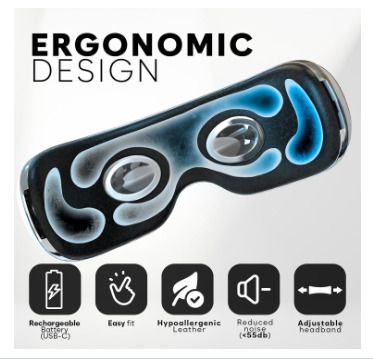 Adamson eye massager for migraine relief with Heat and Cooling for Migraines + Dry Eyes + Dark Circles | Rechargeable, Bluetooth Music + Improve Sleeping