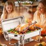 Chafing Dish Buffet Set, 8 Qt 6 Pack, Stainless Steel Chafer with 6 Full Size Pans, Rectangle Catering Warmer Server with Lid Water Pan Stand Fuel Holder, for Weddings Parties Banquets, Silver Image 2
