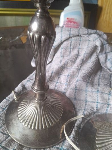 vintage pair of silver plate lamps