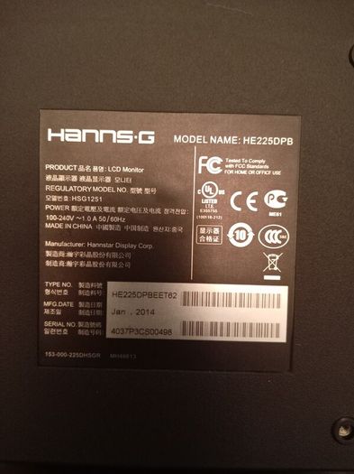 Hanns:g Hanspree 21.5" Monitor. 1 X Vga, Dvi, Built In Speakers. Good Condition. 2 X Units Available.