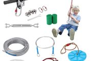 Zipline Kit for Kids and Adult, 48.77 m Zip Line Kits Up to 226.8 kg, Backyard Outdoor Quick Setup Zipline, Playground Entertainment with Stainless Steel Zipline, Spring Brake, Safety Harness, Seat