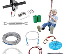 Zipline Kit for Kids and Adult, 48.77 m Zip Line Kits Up to 226.8 kg, Backyard Outdoor Quick Setup Zipline, Playground Entertainment with Stainless Steel Zipline, Spring Brake, Safety Harness, Seat