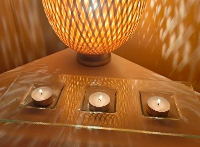 Handcrafted Fused Glass Three Tealight Holder