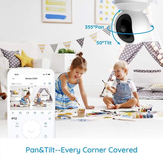 Security Camera Indoor 3MP, 2.4GHz WiFi, 1296P WiFi CCTV Camera IP with Pan Tilt, 2-Way Audio, Night Vision and Remote Access for Elder Pet Baby, SD Card Slot, E1 (Pack of 2)