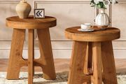 Set of 2 Round Solid Wood Side Tables, 50 cm, Rustic Walnut Finish, Sturdy Wooden Bedside Tables for Living Room &amp; Bedroom